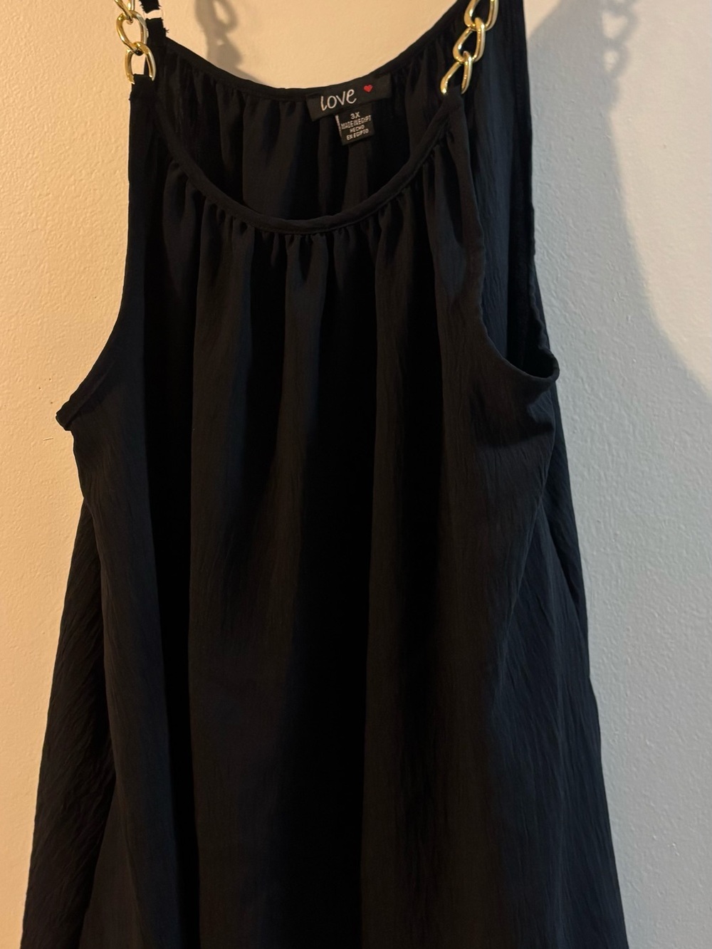 Love Black Sleeveless Camisole with Gold Chain Straps